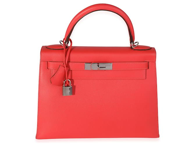 Hermès Rose Jaipur Epsom Sellier Kelly 28 PHW Cuir Rouge  ref.622606
