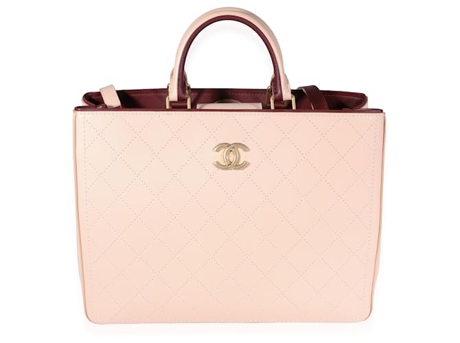 Chanel Beige & Burgundy Quilted Calfskin Shopping Tote  Flesh Leather Pony-style calfskin  ref.622647