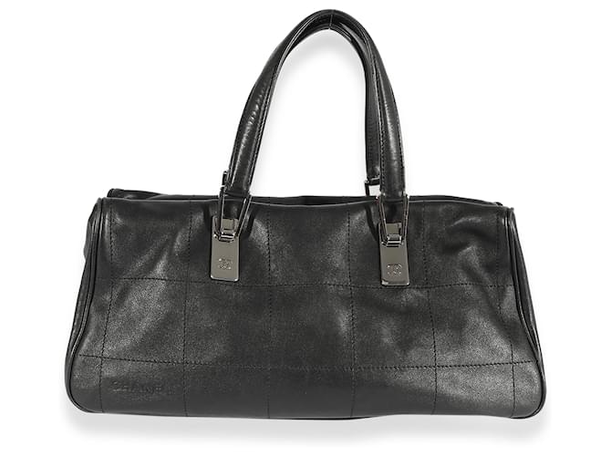 Chanel Black Square Stitch Leather Bowling Bag