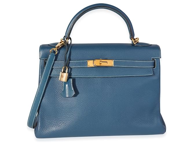 Hermès Hermes Verso Bleu Thalassa & Bleu Jean Clemence Retourne Kelly 32 GHW Azul  ref.622655