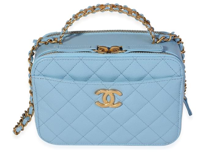 Chanel Light Blue Quilted Caviar  Top Handle Vanity Case   ref.622662