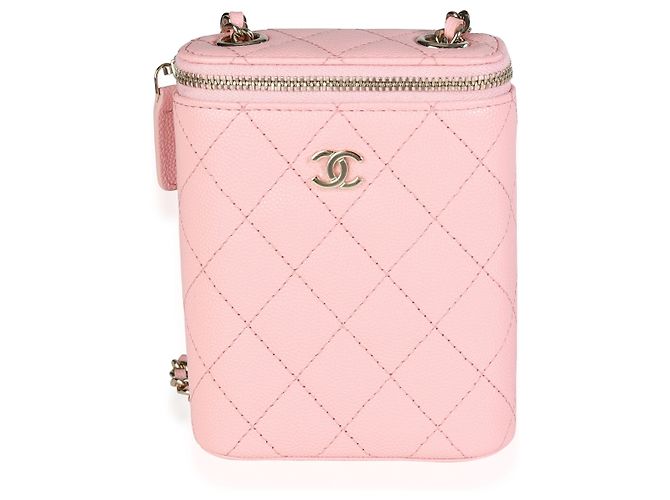 Vanity Estojo de penteadeira vertical pequeno Chanel rosa acolchoado caviar