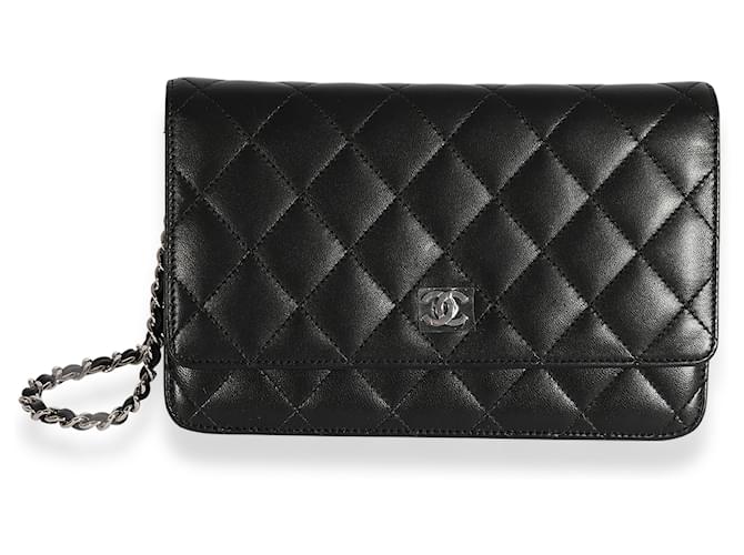 Chanel Black Quilted Lambskin Wallet On Chain Leather  ref.622692