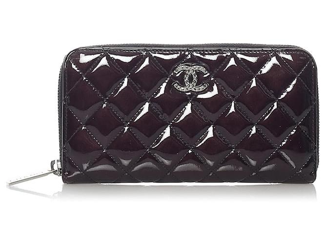 Chanel Black CC Patent Leather Zip Around Wallet  ref.622795