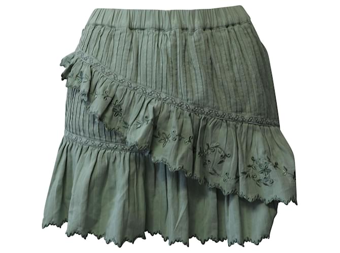LoveShackFancy Love Shack Fancy Ruffled Mini Skirt in Green Cotton   ref.622835