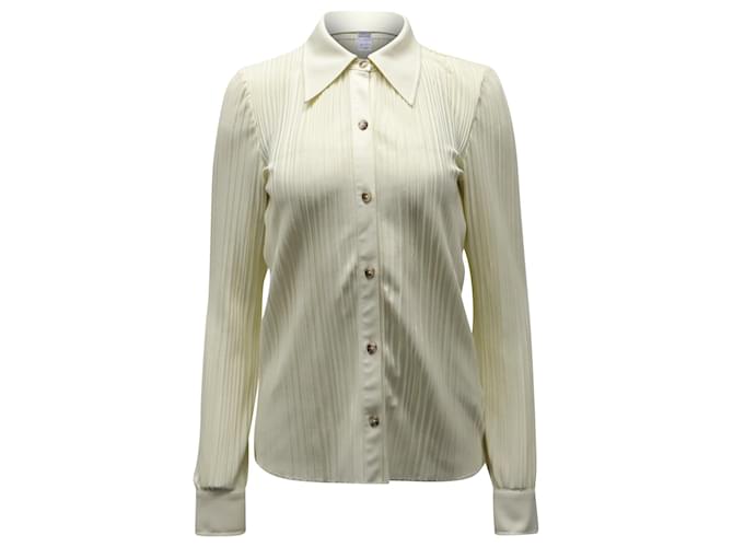 Anine Bing Nuri Pleated Shirt in Cream Polyester White  ref.622836