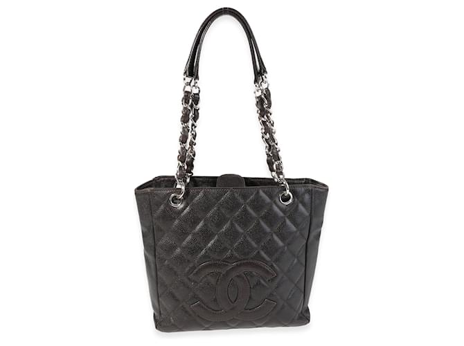 Chanel Chocolate Brown Quilted Caviar Petite Shopping Tote Leather  ref.622854