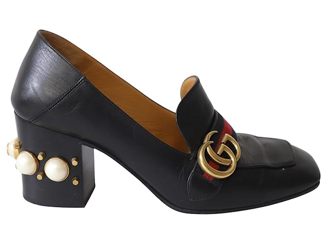 Gucci Peyton Block Heel Loafer Pumps in Black Leather  ref.622888