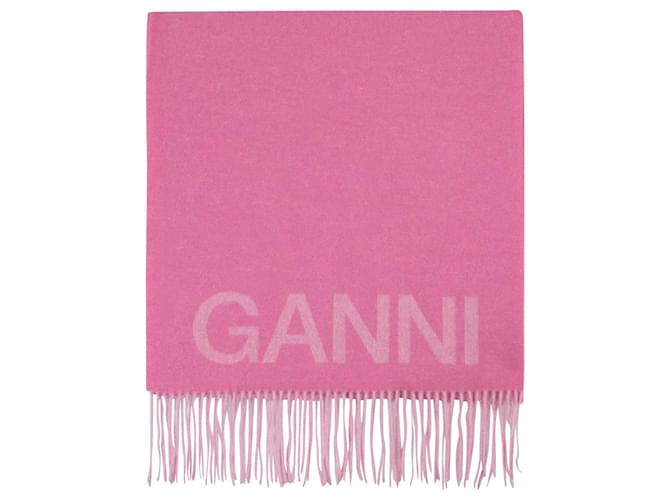 Ganni Lenço com franjas em lã reciclada rosa  ref.622913