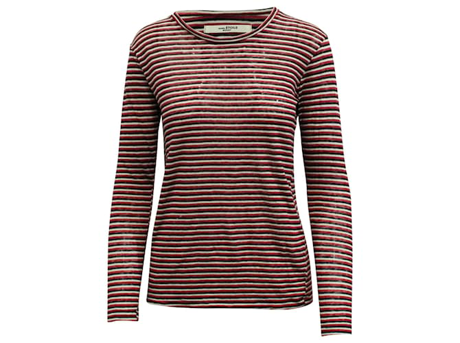 Isabel Marant Kaaron Striped Shirt in Red and Black Linen  ref.622930