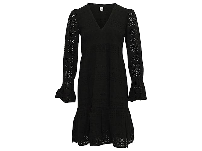 Iris & Ink Saguaro Fluted Broderie Anglaise Dress in Black Cotton  ref.622957