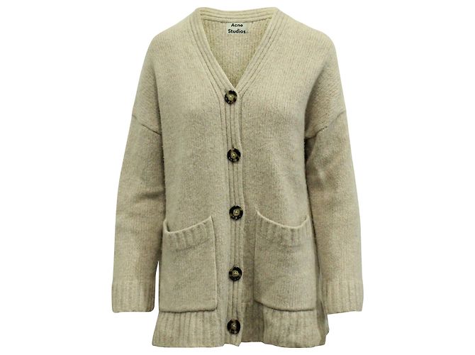 Acne Studios Oversize-Strickjacke aus beigefarbener Wolle