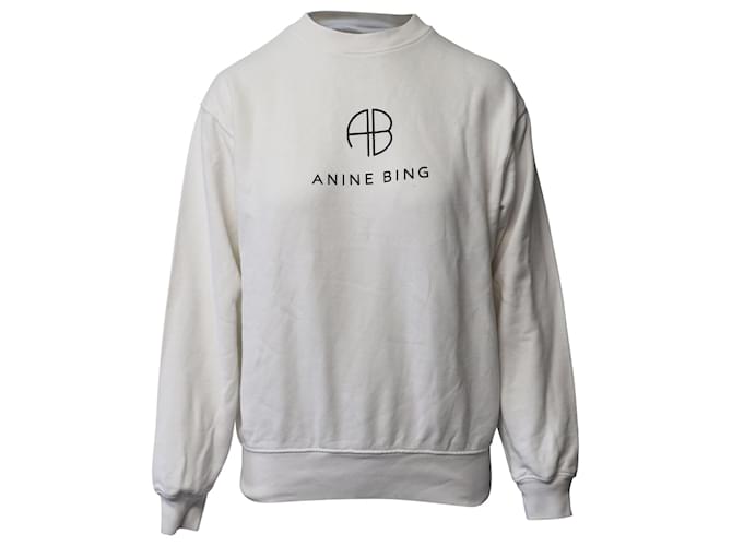 Anine Bing Logo Sweatshirt in White Cotton  ref.623001
