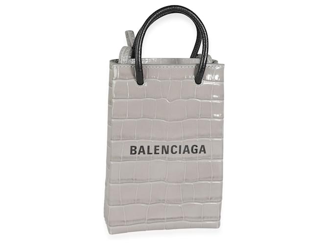Balenciaga Steel Grey Crocodile Embossed Calfskin Shopping Phone