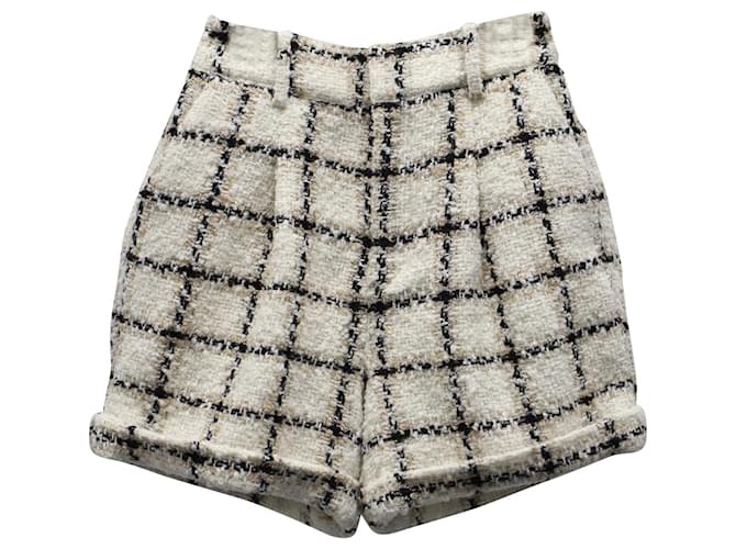 Anine Bing Becky Karierte Tweed-Shorts aus beigefarbenem Polyester  ref.623032