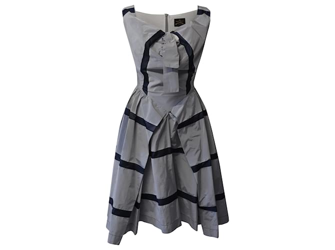 Vivienne Westwood Anglomania Striped Midi Dress in Navy Blue and Grey Polyester   ref.623034