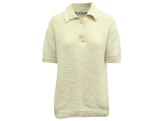 Acne Studios Gestricktes Poloshirt aus cremefarbener Baumwolle Weiß Roh