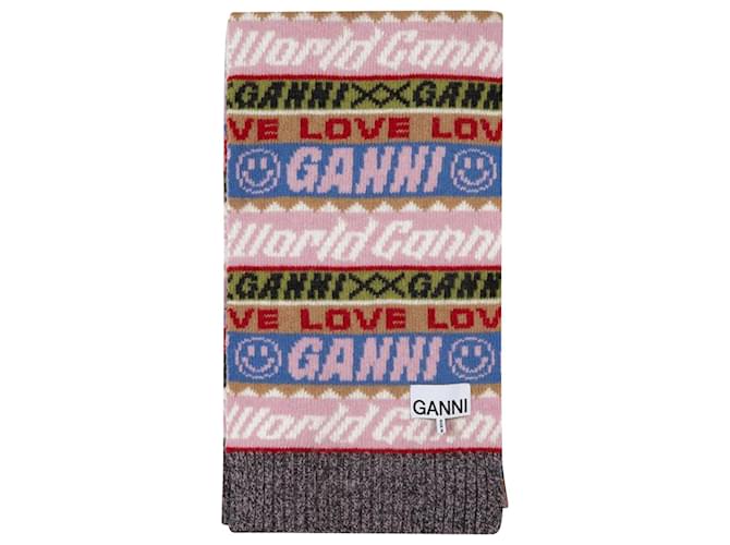 Ganni Bonnet graphique en laine/poly recyclé multicolore  ref.623060