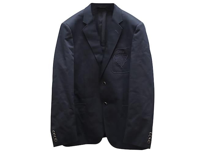Gucci Blazer à boutonnage simple avec écusson en laine bleu marine Coton  ref.623161