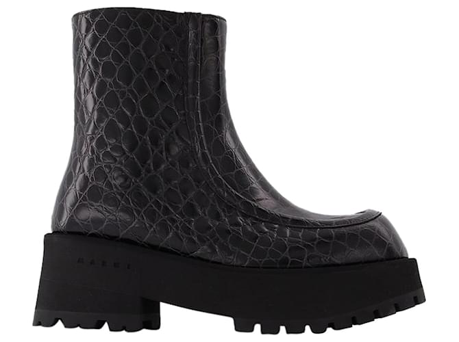 Marni Botins com zíper em couro preto  ref.623178