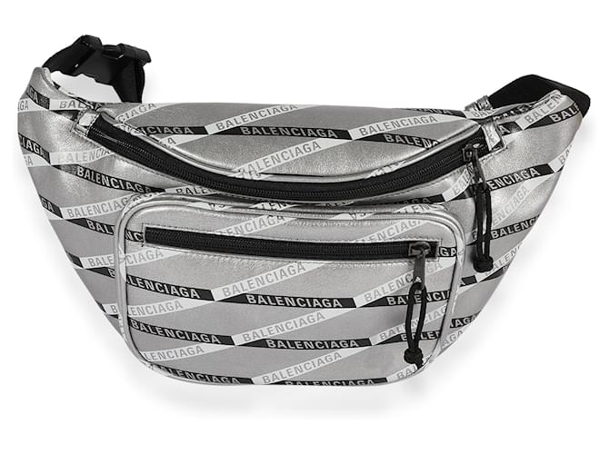 Balenciaga Silver Metallic Logo Explorer Belt Bag  Grey Leather  ref.623179