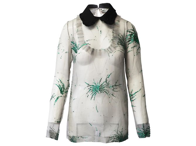 Miu Miu Transparente, verzierte Bluse aus schwarzer Seide