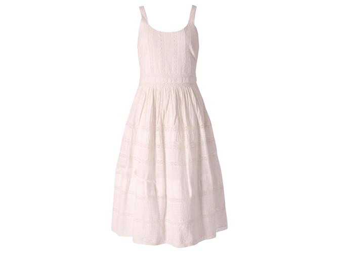 Alice + Olivia Gemustertes ärmelloses Midikleid aus weißer Baumwolle  ref.623215