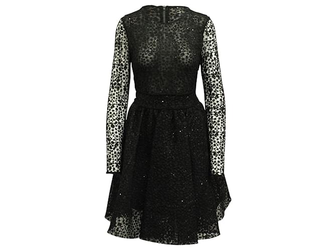 Maje Embroidered Skater Dress in Black Polyester  ref.623275
