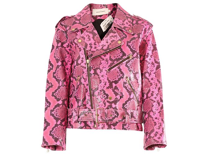 Marques Almeida Python Effect Biker Jacket in Pink Leather