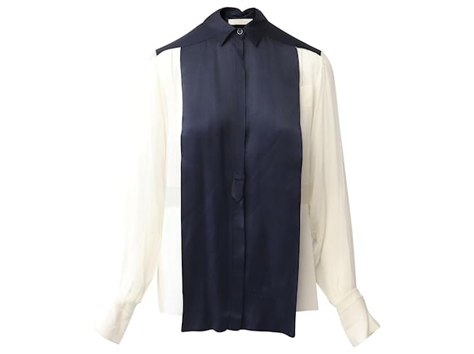 Chloé Chloe Two-Tone Shirt Blouse in Navy/White Silk  ref.623314