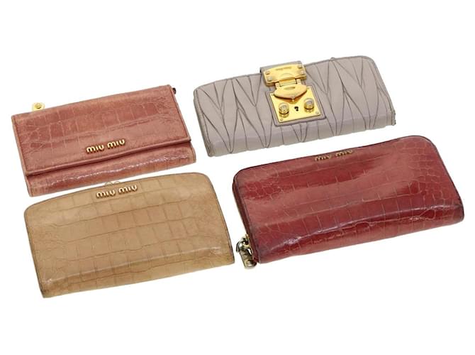 Miu Miu Long Wallet Leather 4Set Gray Red beige Auth fm1555 Grey  ref.623406