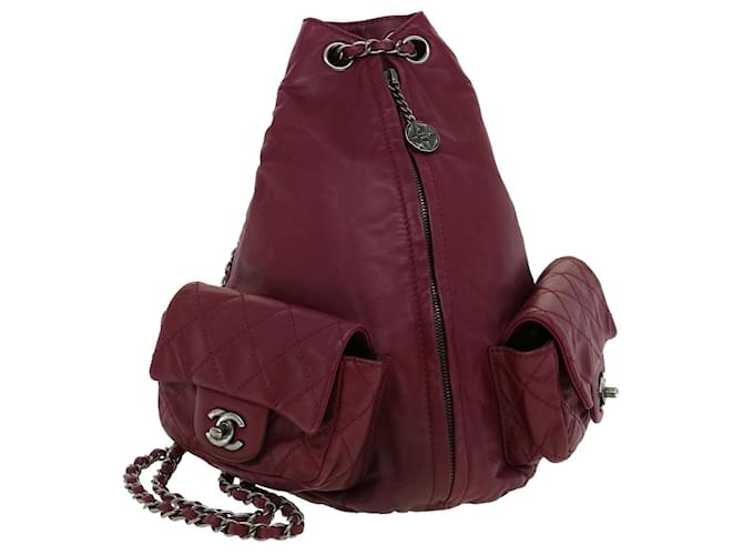 CHANEL Matelasse Chain Backpack Agneau Bordeaux CC Auth 30736A  ref.623413