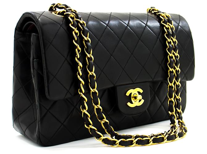 Rabat doublé Chanel Classique 10"Sac à bandoulière en chaîne Agneau noir Cuir  ref.623446
