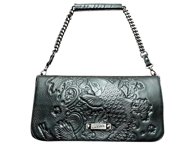 Jean Paul Gaultier Handbags Black Metallic Leather Metal  ref.623448