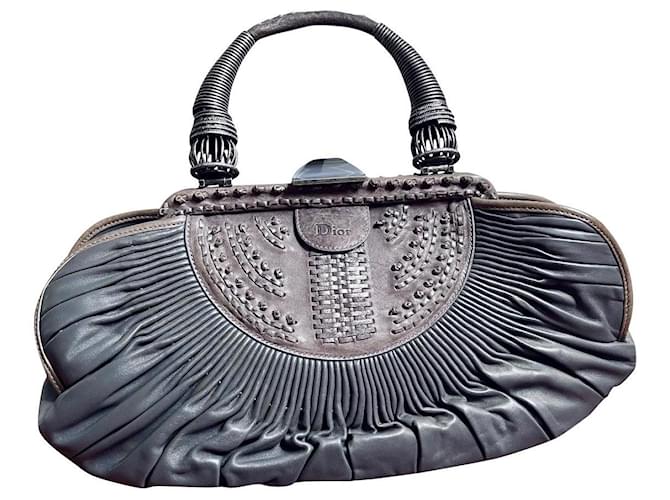Plissé Dior Handbags Grey Taupe Leather Metal  ref.623450