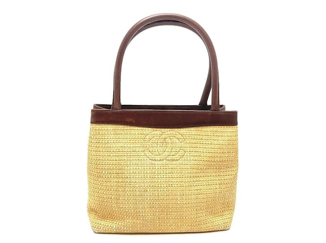 CHANEL Chanel CC Coco Mark Shoulder Basket Bag Tote Bag Brown Beige Leather Straw  ref.623453