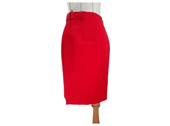Falda Carolina Herrera Roja de Lino y Algodón S