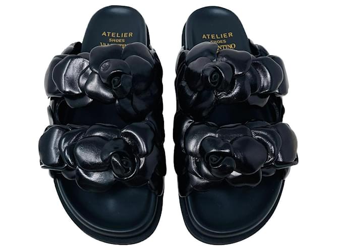 Sandália slide com fussbett Atelier Shoes Valentino Garavani 03 Preto Couro  ref.623467