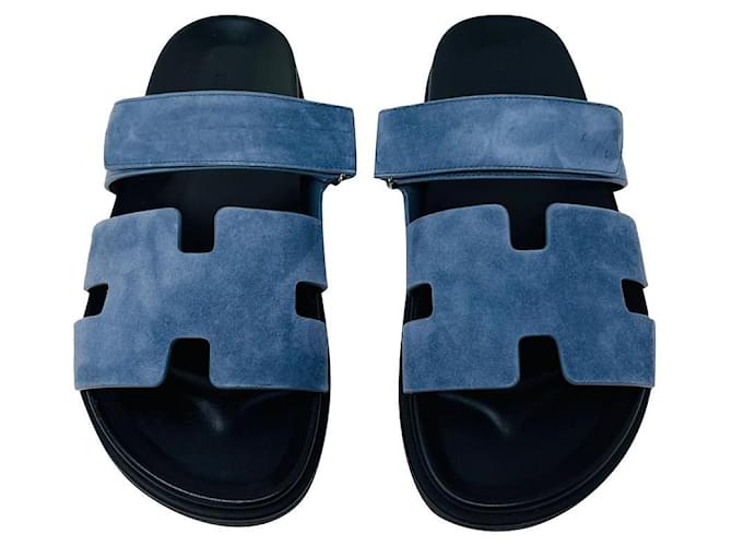 42 NEW HERMES MEN Chypre sandal Epsom calfskin HOT BLUE Bleu