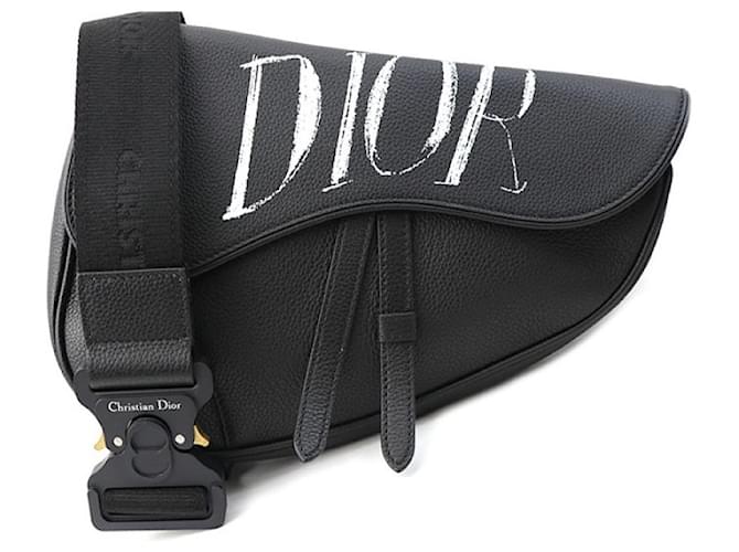 DIOR (DIOR) SADDLE saddle bag calf leather black black logo print 1ADP0093 men's Metallic  ref.623494