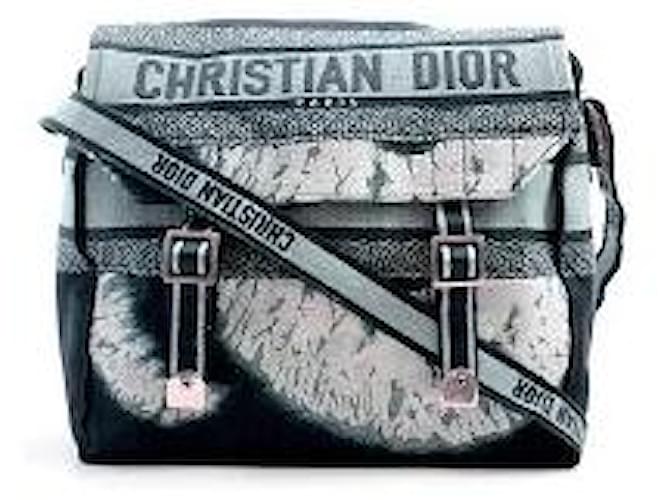 Christian Dior Borsa da donna da uomo ricamo Dior Camp Messenger a tracolla in tela Blu  ref.623496
