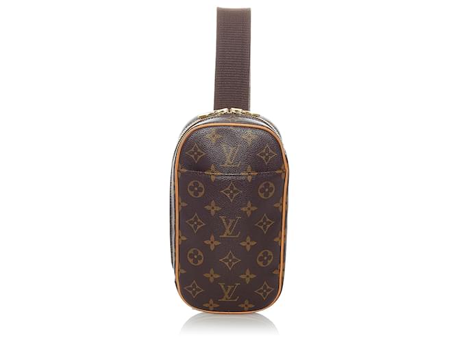 Louis Vuitton Marrom Monograma Gange Pochette Couro Lona  ref.623530