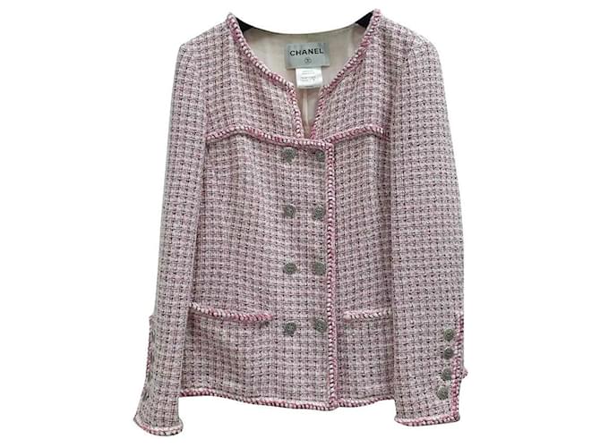 Chanel Pink and White Textured lined Breasted Jacket Sz.38 Cloth  ref.623618