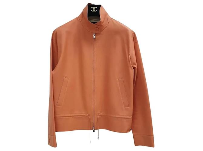 Loro Piana Orange leather Jacket Sz.38  ref.623620
