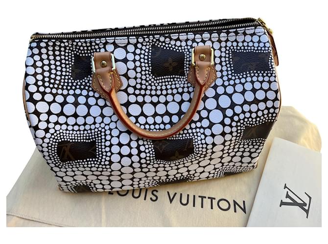 Speedy Louis Vuitton SCHNELLES YAYOI KUSAMA Weiß Leinwand  ref.623624