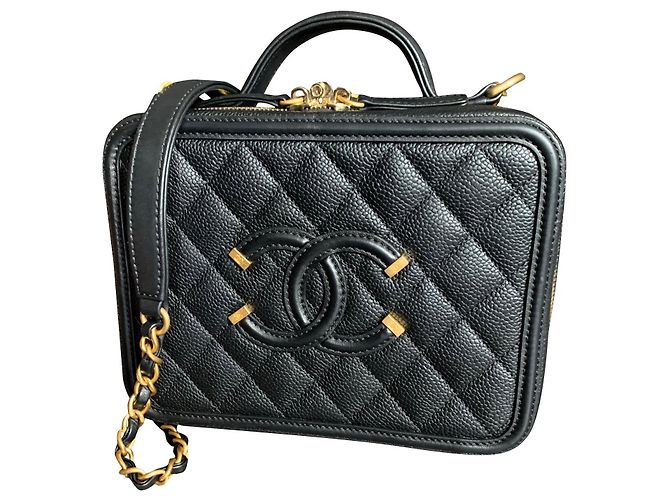 Chanel Filigree Vanity Case in pelle caviar nera Nero