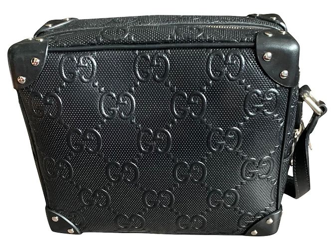 Borsa messenger Gucci GG in pelle nera Nero