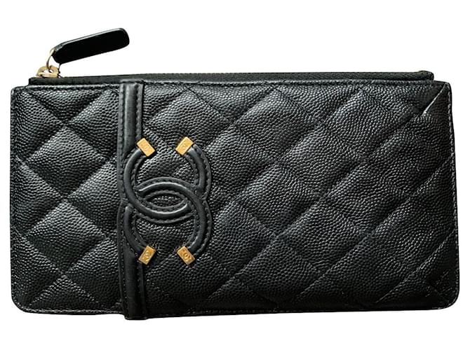 Chanel Porte-monnaie Classique Filigrane Intemporel Cuir Noir  ref.623770