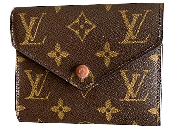 Louis Vuitton Victorine Wallet Dunkelbraun Leder Leinwand  ref.623827