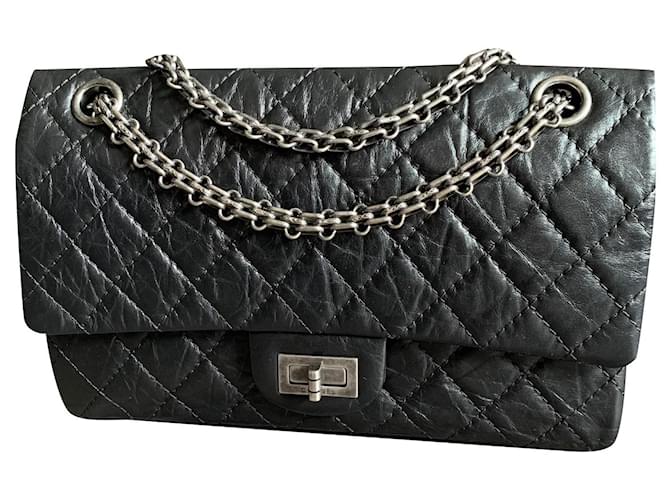 Chanel 2.55 Medium lined flap bag Black Leather  ref.623873